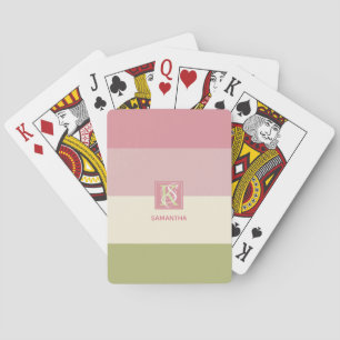 Cream Rose Green Colour Palette Stripes Monogram Playing Cards