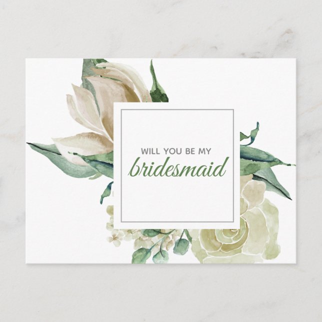 Cream Rose Green Floral Watercolor Classic Invitation Postcard (Front)