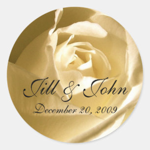 Cream Rose Names Wedding Favour Sticker