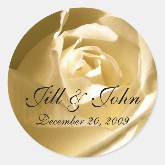 Cream Rose Names Wedding Favour Sticker (Front)