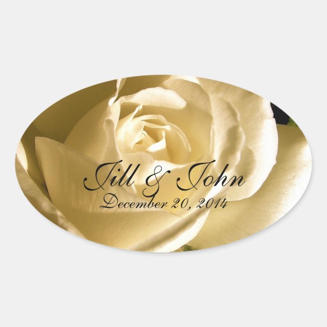 Cream Rose Save the Date Oval Wedding Label (Front)