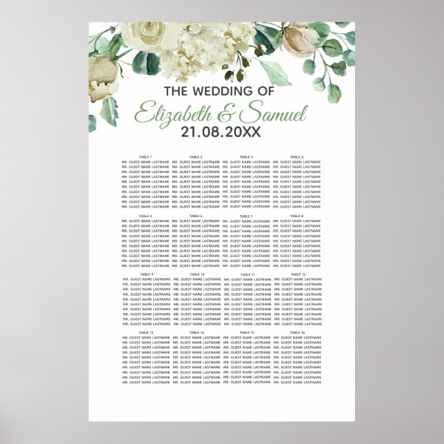 Cream Rose Watercolor Floral Wedding Poster (Front)