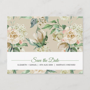 Cream Rose Watercolor Pattern Custom Announcement Postcard