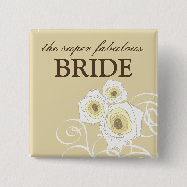 Cream Roses and Swirls Bride Wedding Button (Front)