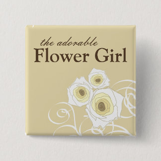 Cream Roses and Swirls Flower Girl Wedding Button