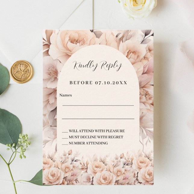 Cream roses arch wedding response RSVP Card (Creator Uploaded)