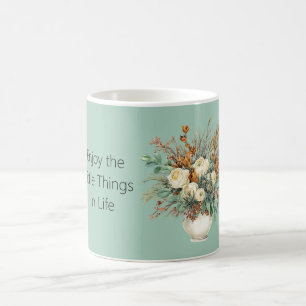 Cream Roses Enjoy Little Things Floral Coffee Mug