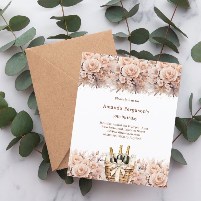 Cream roses florals boho birthday invitation (Creator Uploaded)