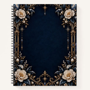 Cream Roses Navy Celestial Wedding Guest Book
