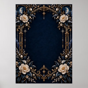 Cream Roses Navy Celestial Wedding Welcome Sign