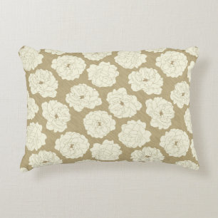 Cream Roses on Golden Beige - seamless pattern. Decorative Cushion