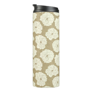 Cream Roses on Golden Beige - seamless pattern. Thermal Tumbler