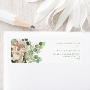 Cream Roses Peonies Eucalyptus Return Address Label