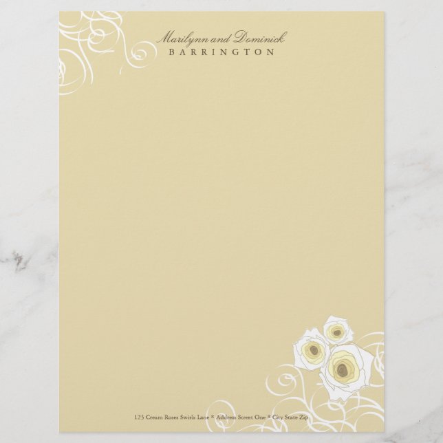 Cream Roses & Swirls Personal Letterhead Design (Front)