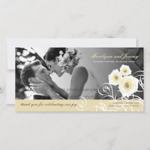 Cream Roses Swirls Wedding Thank You Photo Card