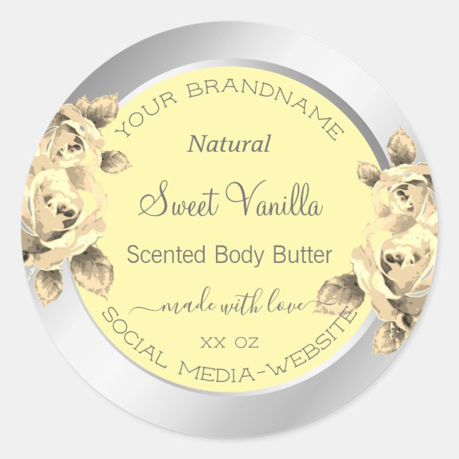 Cream Roses Yellow Floral Product Packaging Labels (Front)