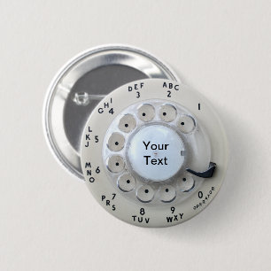 Cream Rotary Telephone Dial 6 Cm Round Badge