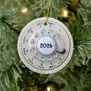 Cream Rotary Telephone Dial Ceramic Tree Decoration