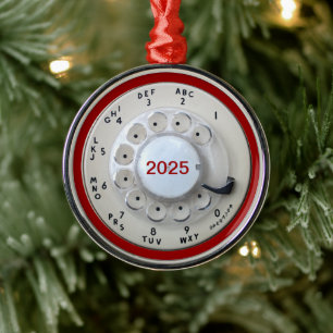 Cream Rotary Telephone Dial Metal Tree Decoration