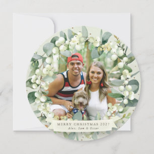 Cream Round Snowberry+Eucalyptus Christmas Wreath Holiday Card