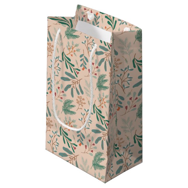 Cream Rustic Winter Botanical Small Gift Bag (Front Angled)