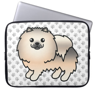 Cream Sable Pomeranian Cartoon Dog & Paws Laptop Sleeve