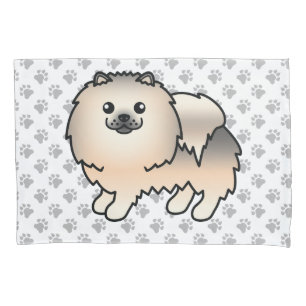 Cream Sable Pomeranian Cartoon Dog & Paws Pillowcase
