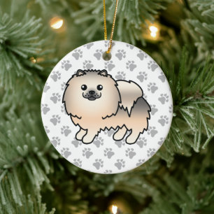 Cream Sable Pomeranian Cute Cartoon Dog & Paws Ceramic Ornament