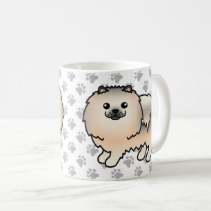 Cream Sable Pomeranian Cute Cartoon Dog & Paws Coffee Mug