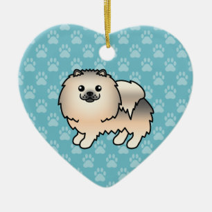 Cream Sable Pomeranian Dog Cartoon Drawing Ceramic Tree Decoration