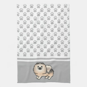 Cream Sable Pomeranian With Grey Paws Pattern Tea Towel
