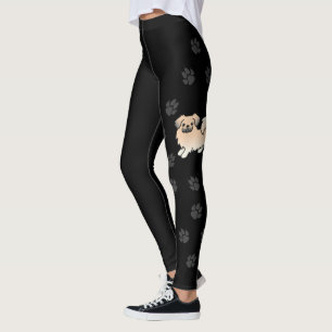 Cream Sable Tibetan Spaniel Cartoon Dog & Paws Leggings