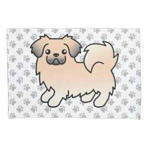 Cream Sable Tibetan Spaniel Cartoon Dog & Paws Pillowcase