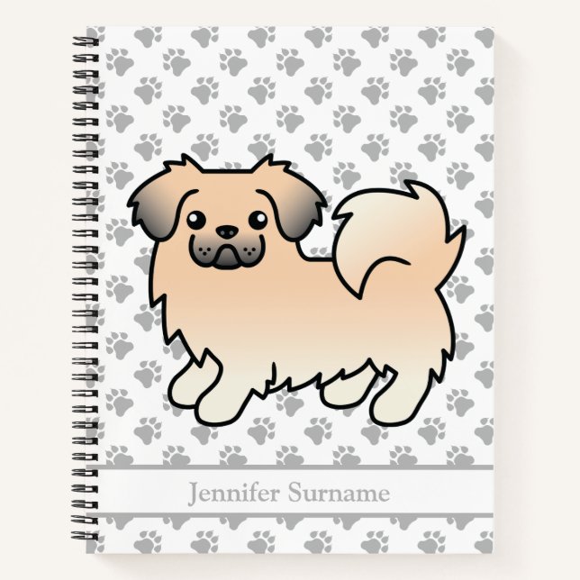 Cream Sable Tibetan Spaniel Cartoon Dog & Text Notebook (Front)