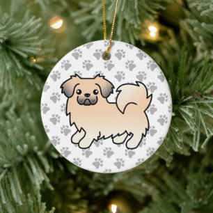 Cream Sable Tibetan Spaniel Cute Cartoon Dog Ceramic Ornament
