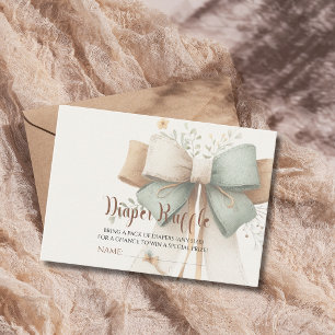 Cream Sage Bow Minimal Baby Shower Diaper Raffle Enclosure Card
