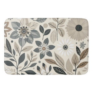 Cream & Sage Green Bold Modern Floral Pattern Bath Mat