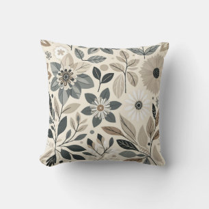 Cream & Sage Green Bold Modern Floral Pattern Cushion