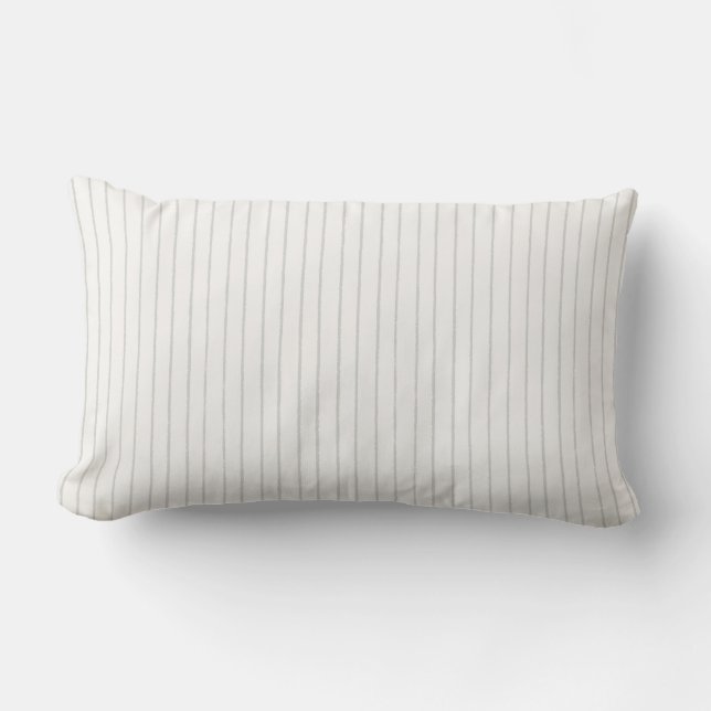 Cream Sage Grey Stripe Minimalist Pattern Lumbar Cushion (Front)