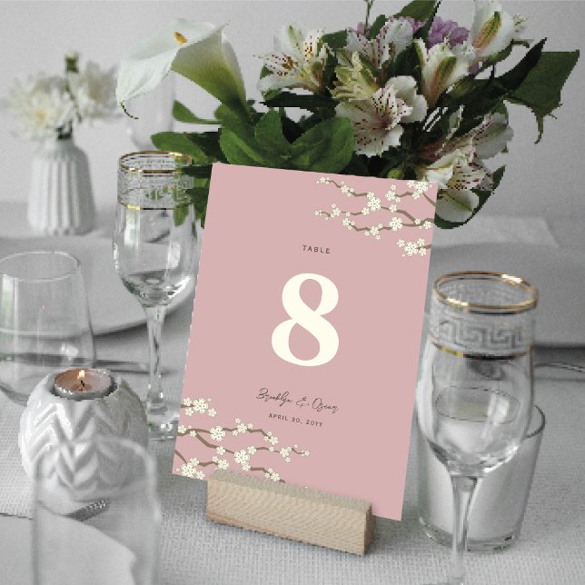 Cream Sakura Cherry Blossoms Elegant Asian Wedding Table Number (Ivory White/Cream Sakura Cherry Blossoms Elegant Asian Wedding Table Number Card @ fat_fa_tin)