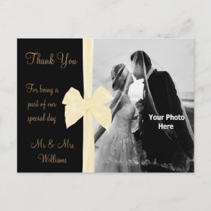 Cream Satin Bow Photo Wedding Thank You Postcard