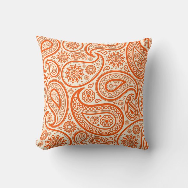Cream & Scarlet Red Vintage Paisley Pattern Cushion (Front)