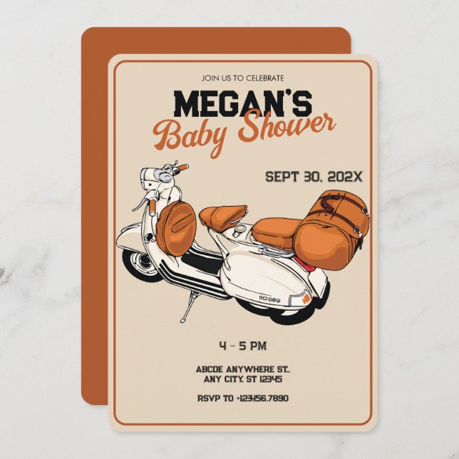 Cream scooter  Baby Shower Invitation (Front/Back)