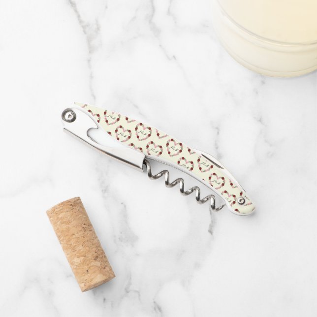 Cream screwcap with a red and rose heart corkscrew (Front)