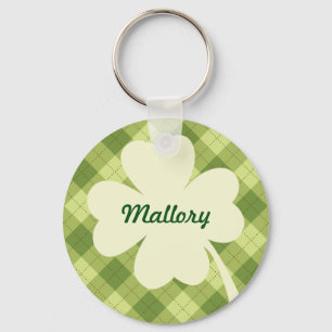 Cream Shamrock Personalised Keychain
