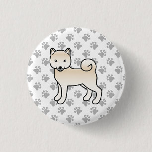 Cream Shiba Inu Cute Cartoon Dog & Paws 3 Cm Round Badge
