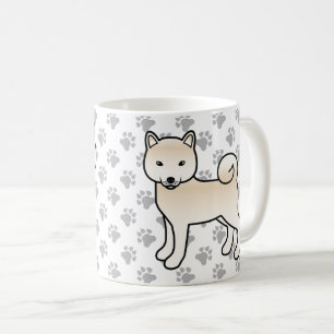 Cream Shiba Inu Cute Cartoon Dog & Paws Coffee Mug