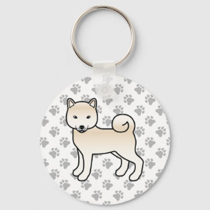 Cream Shiba Inu Cute Cartoon Dog & Paws Key Ring