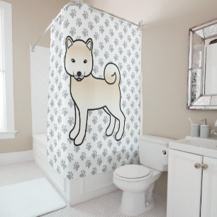 Cream Shiba Inu Cute Cartoon Dog & Paws Shower Curtain