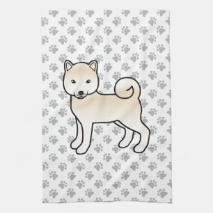 Cream Shiba Inu Cute Dog With Paws Pattern Tea Towel